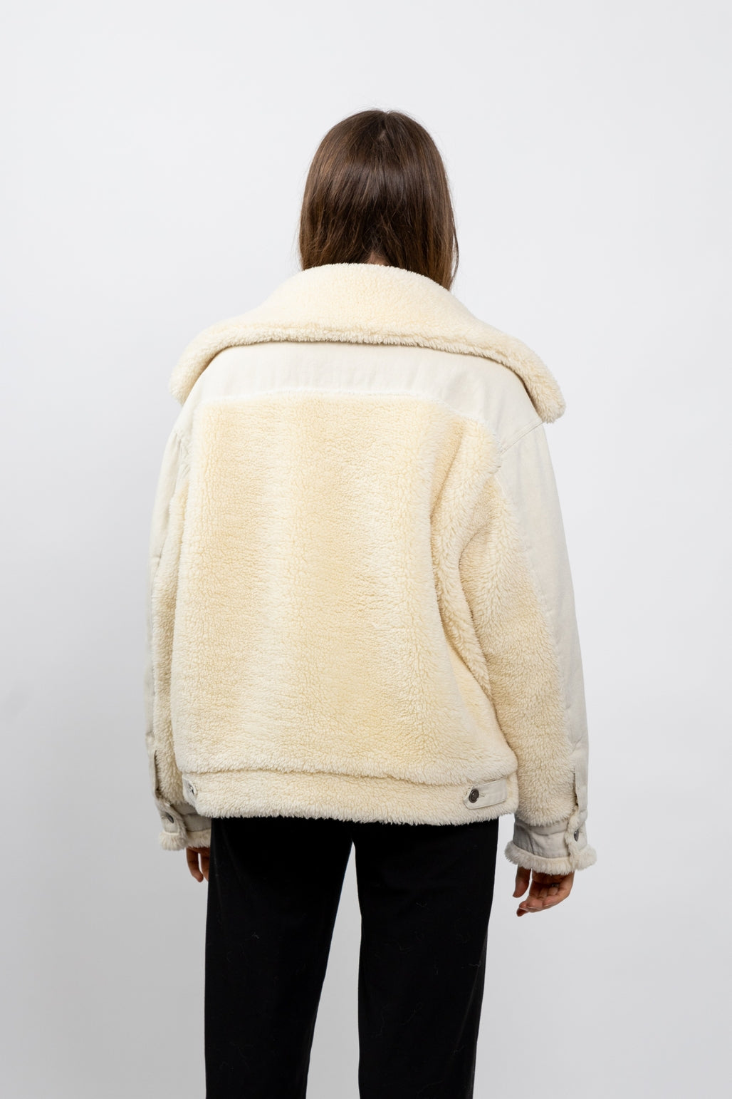 Oversized Denim Jacket with Shearling Details