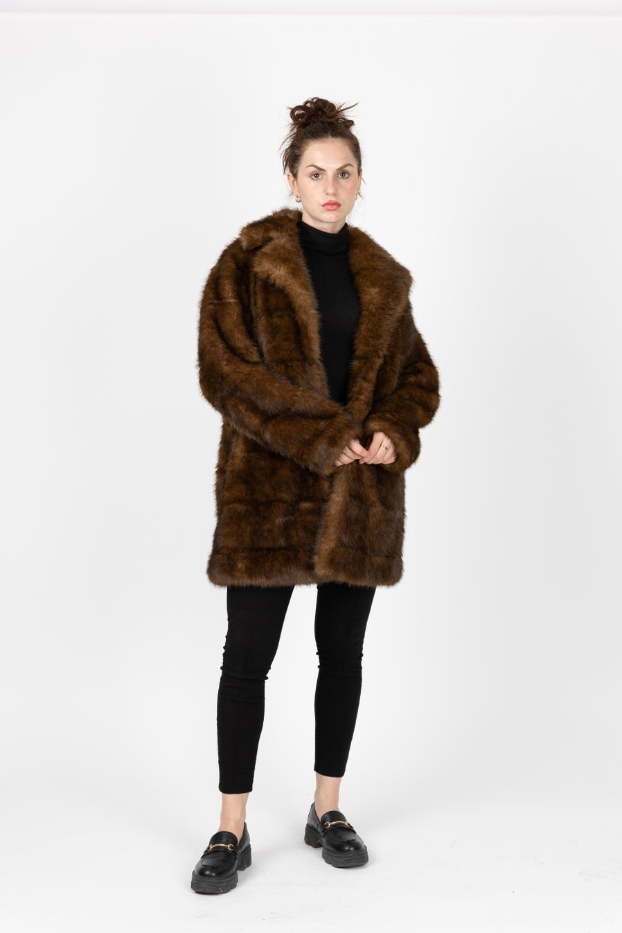 Faux Fur Coat with Stripe Effect