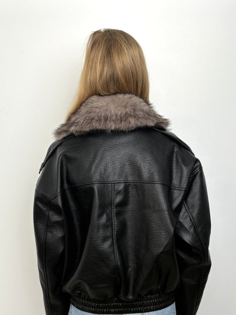 Faux Leather Jacket with Faux Fur Collar
