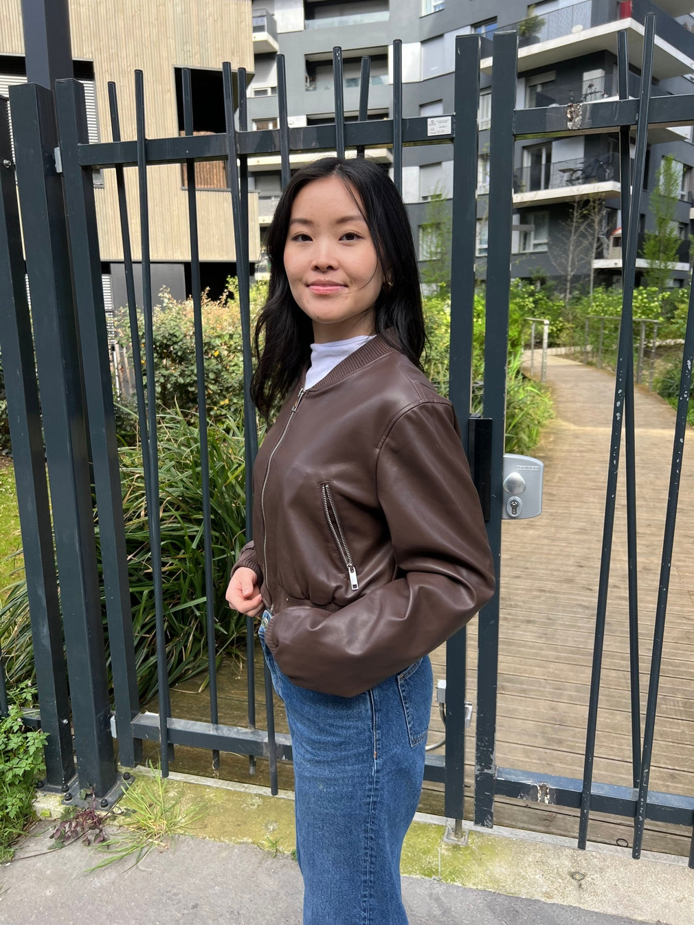 Faux Leather Short Bomber Jacket