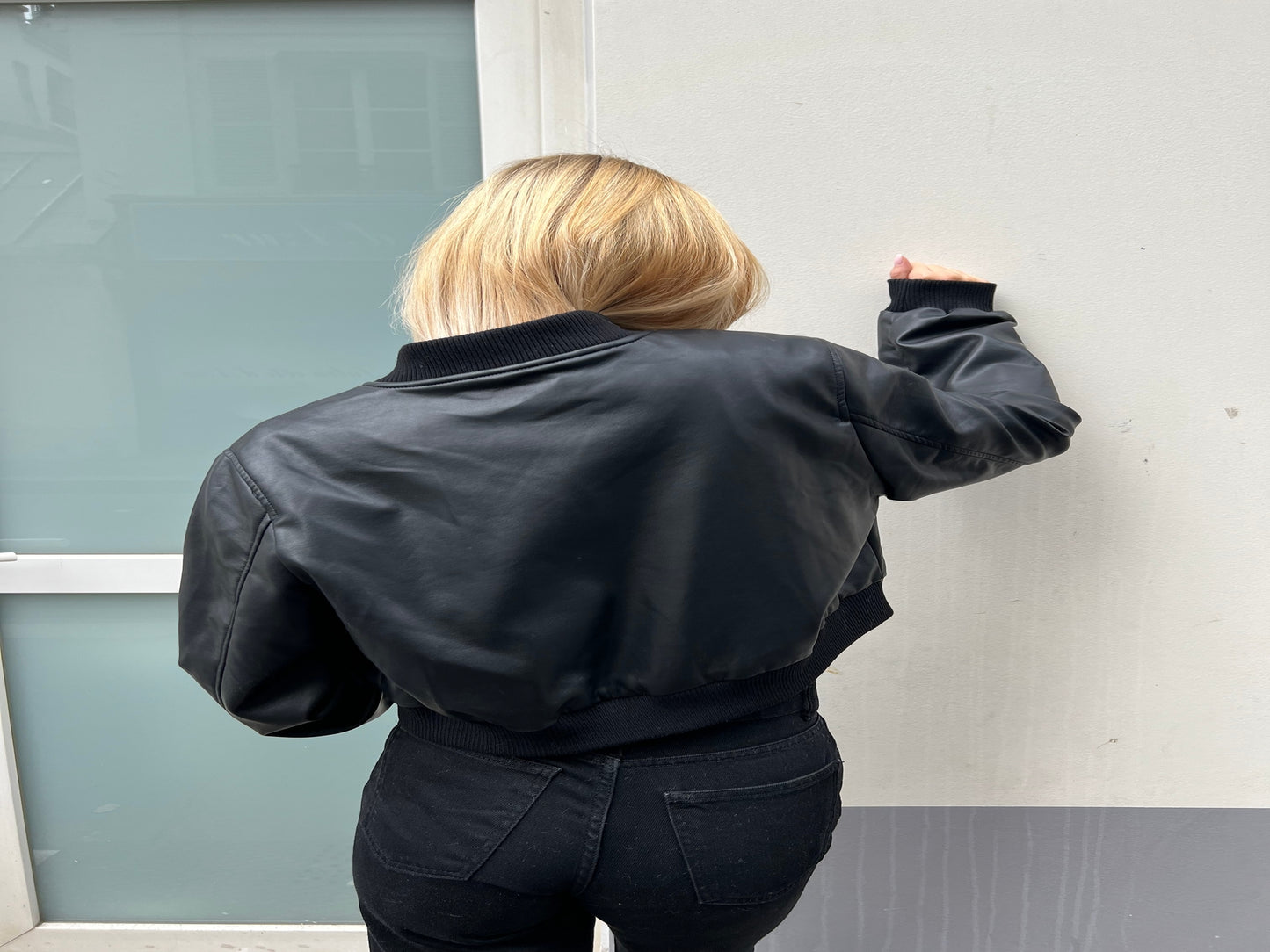 Faux Leather Short Bomber Jacket