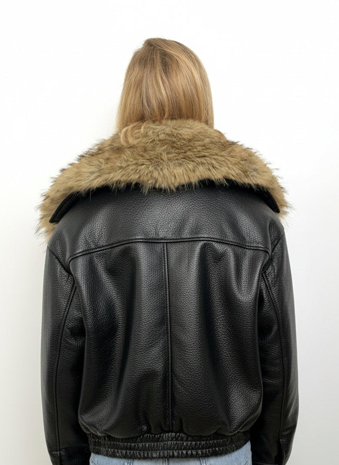 Faux Leather Jacket with Faux Fur