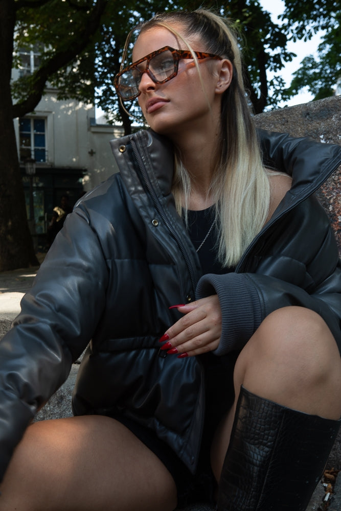 Puffer Jacket in Faux Leather