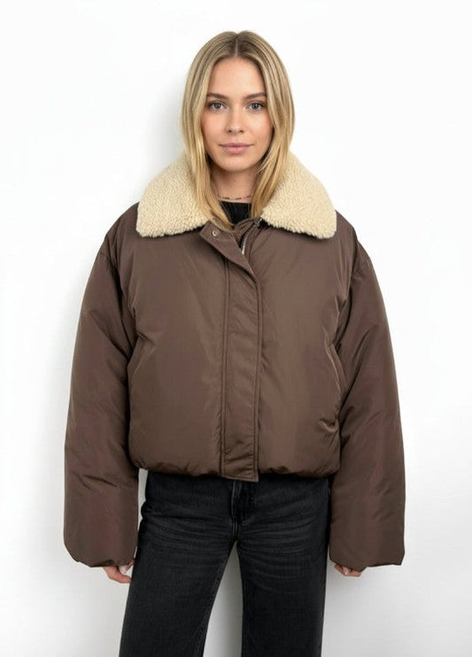 Puffer Jacket with Faux Fur Collar