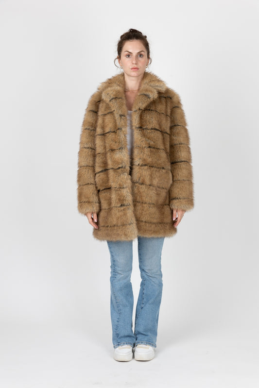 Faux Fur Coat with Stripe Effect
