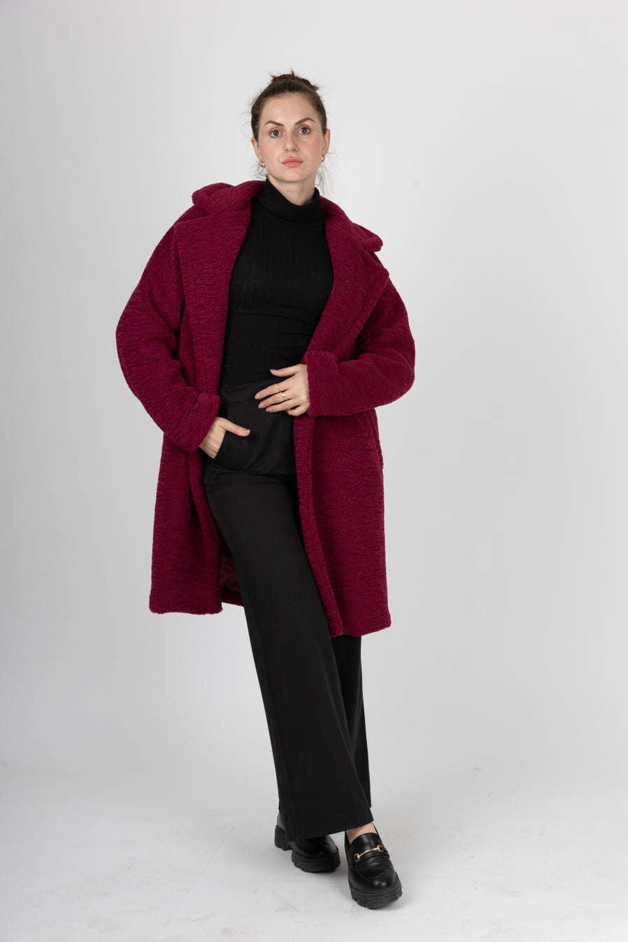 Mid-Length Shearling-Effect Coat