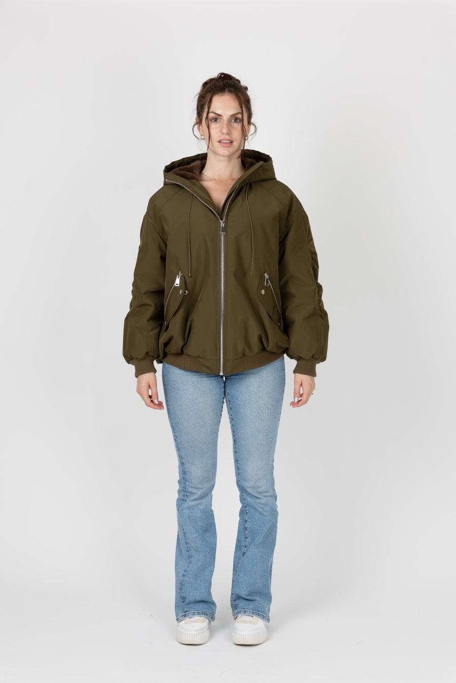 Hooded Jacket with Faux Fur