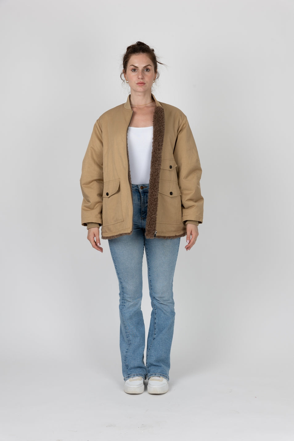 Reversible Bomber Jacket with Faux Shearling