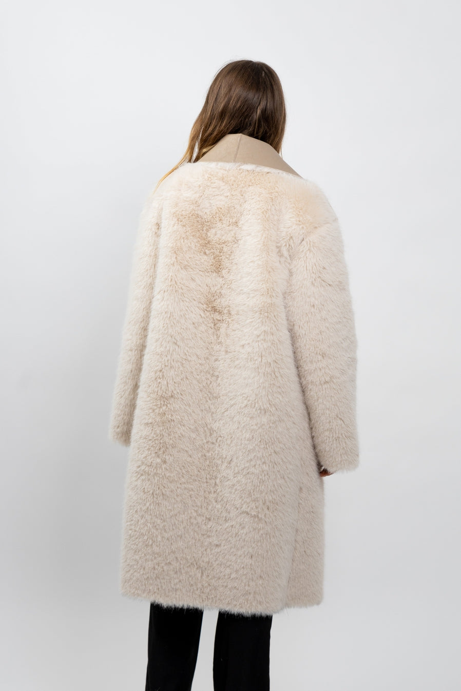 Reversible Long Coat Faux Fur / Faux Leather