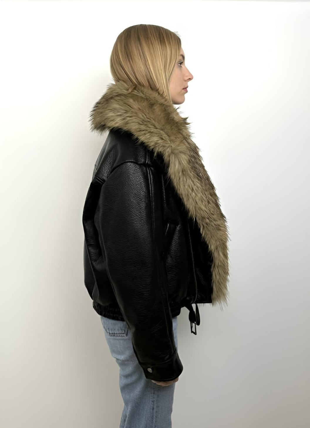 Faux Leather Jacket with Faux Fur