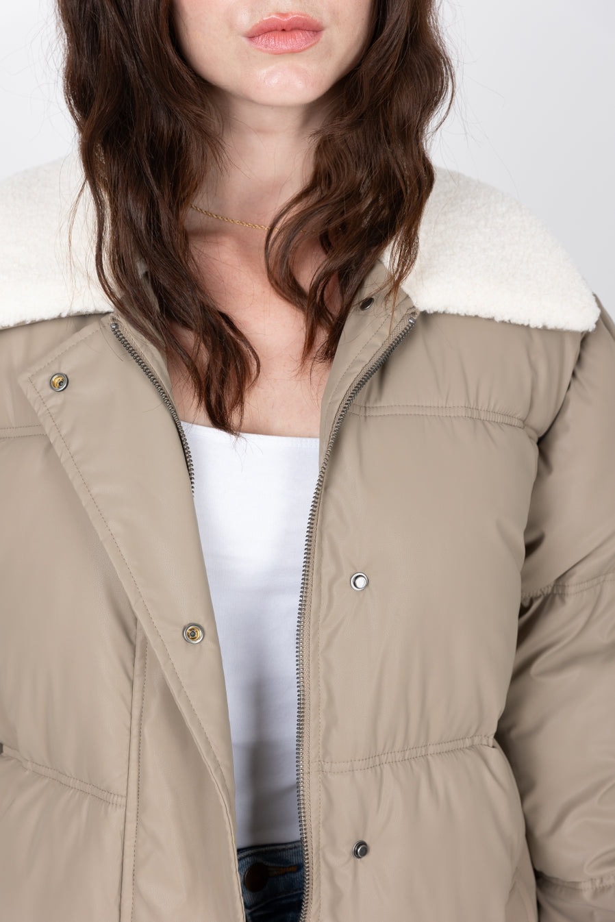 Quilted Jacket with Shearling Effect Collar