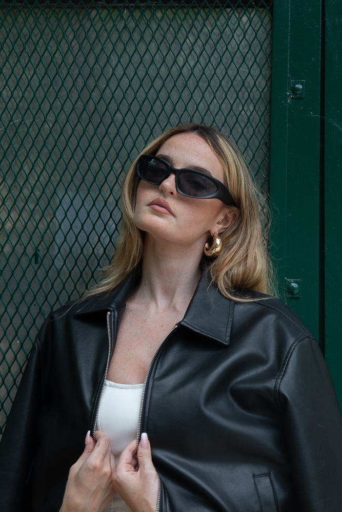 Oversized Black Faux Leather Bomber Jacket