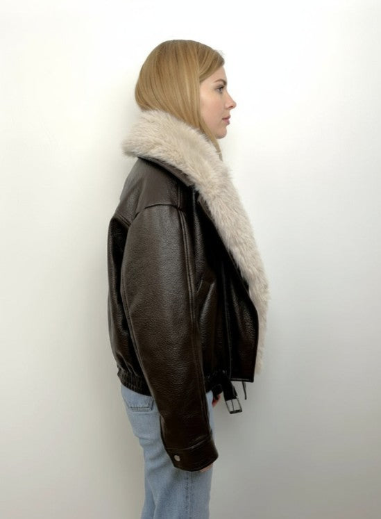Faux Leather Jacket with Faux Fur