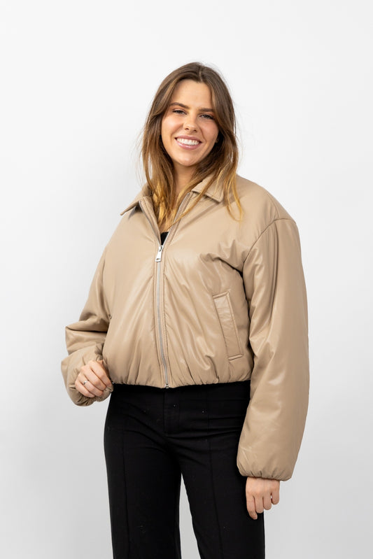 Short Faux Leather Puffer Jacket