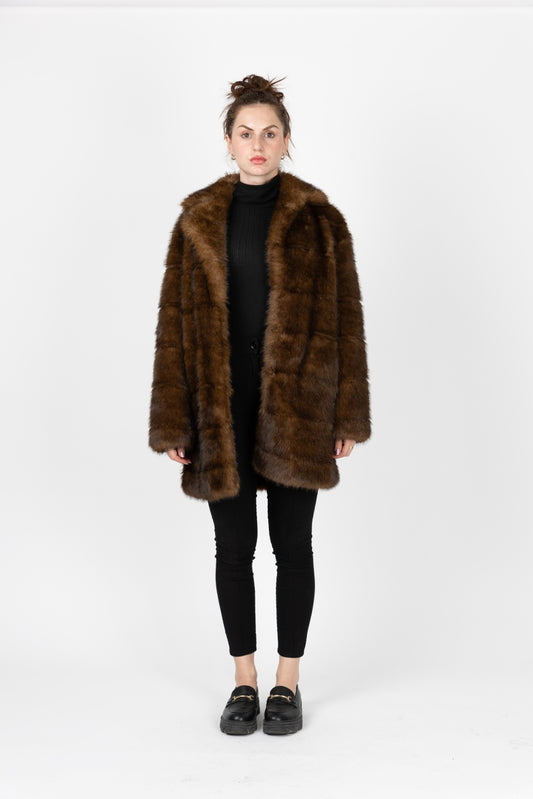 Faux Fur Coat with Stripe Effect