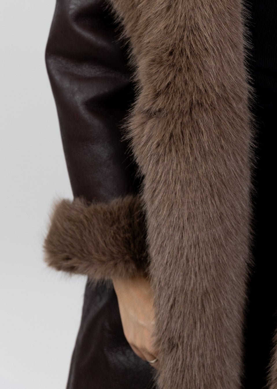 Reversible Long Coat Faux Fur / Faux Leather