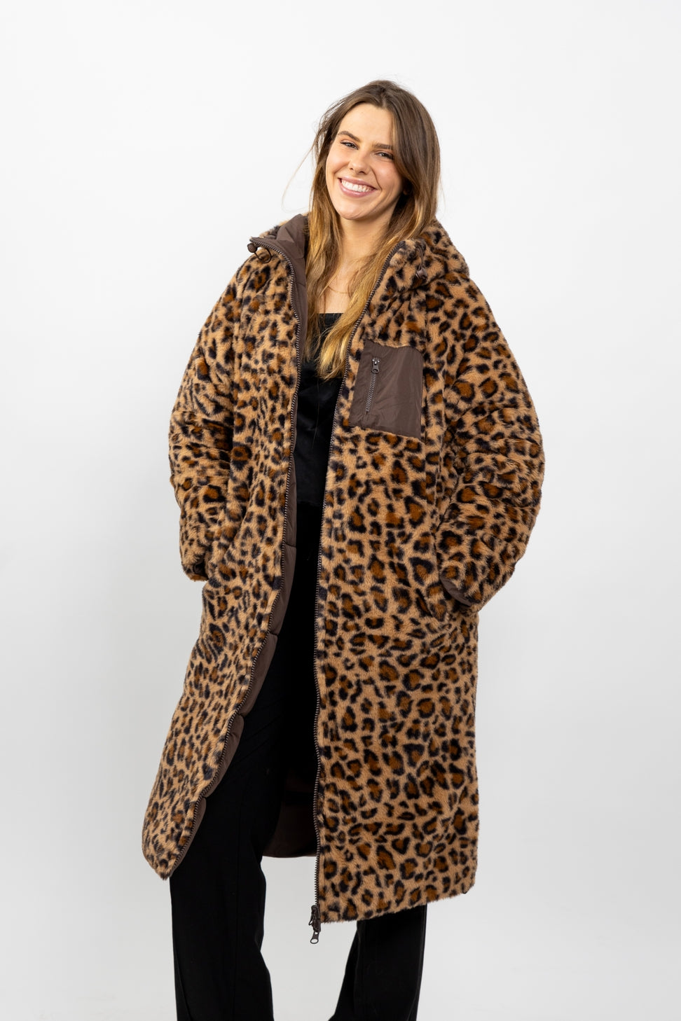 Reversible Long Leopard Puffer Jacket
