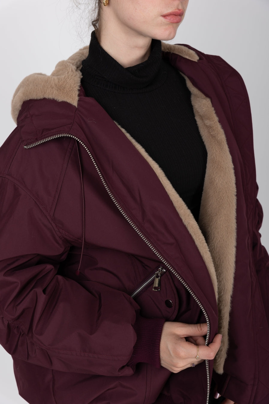 Hooded Jacket with Faux Fur