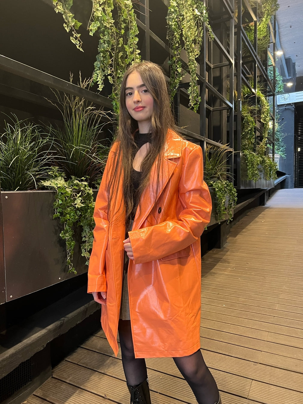 Mid-Length Vinyl Trench Coat