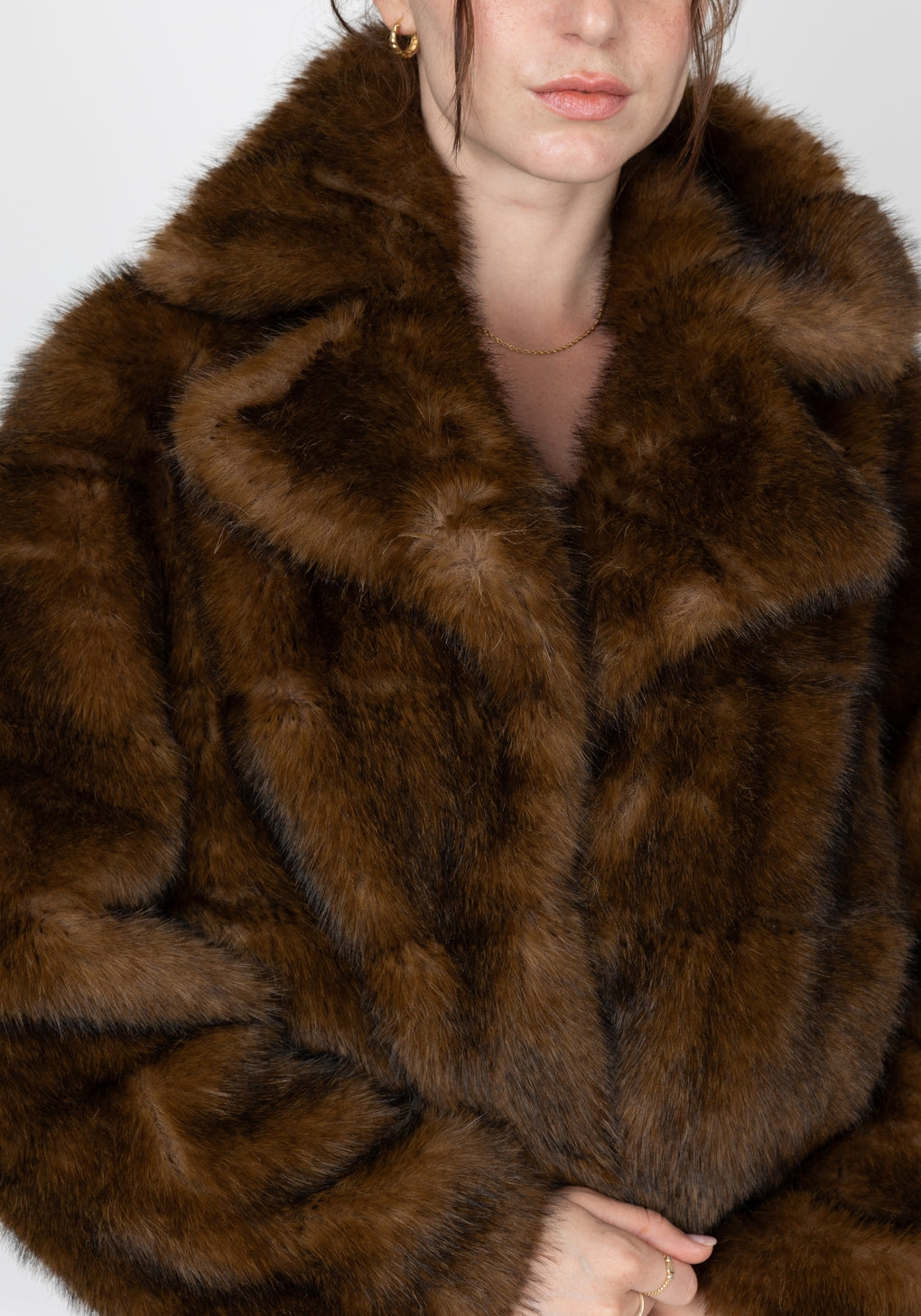 Short Coat in Faux Fur Striped Effect