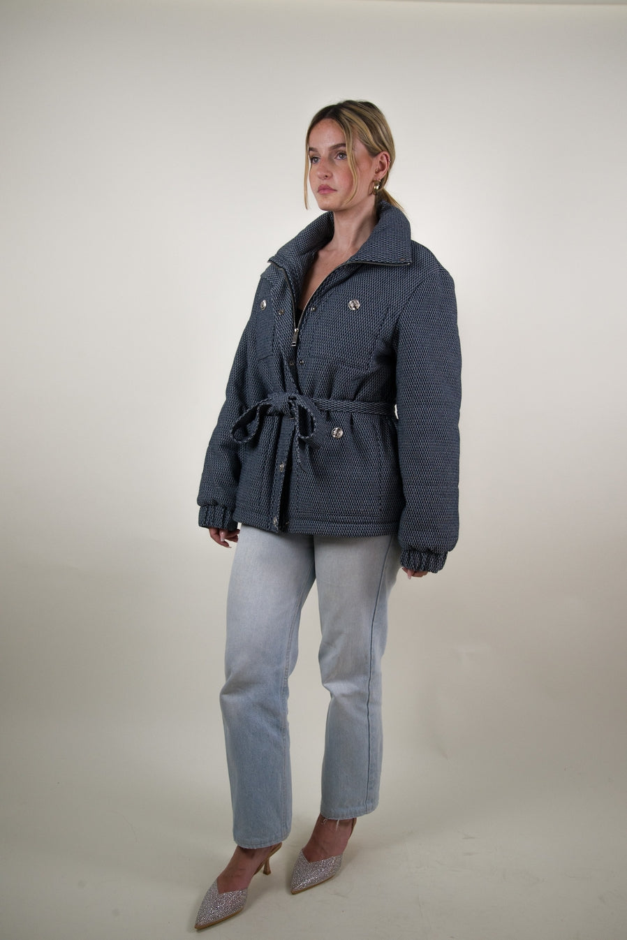 Puffer Jacket with Tie Belt