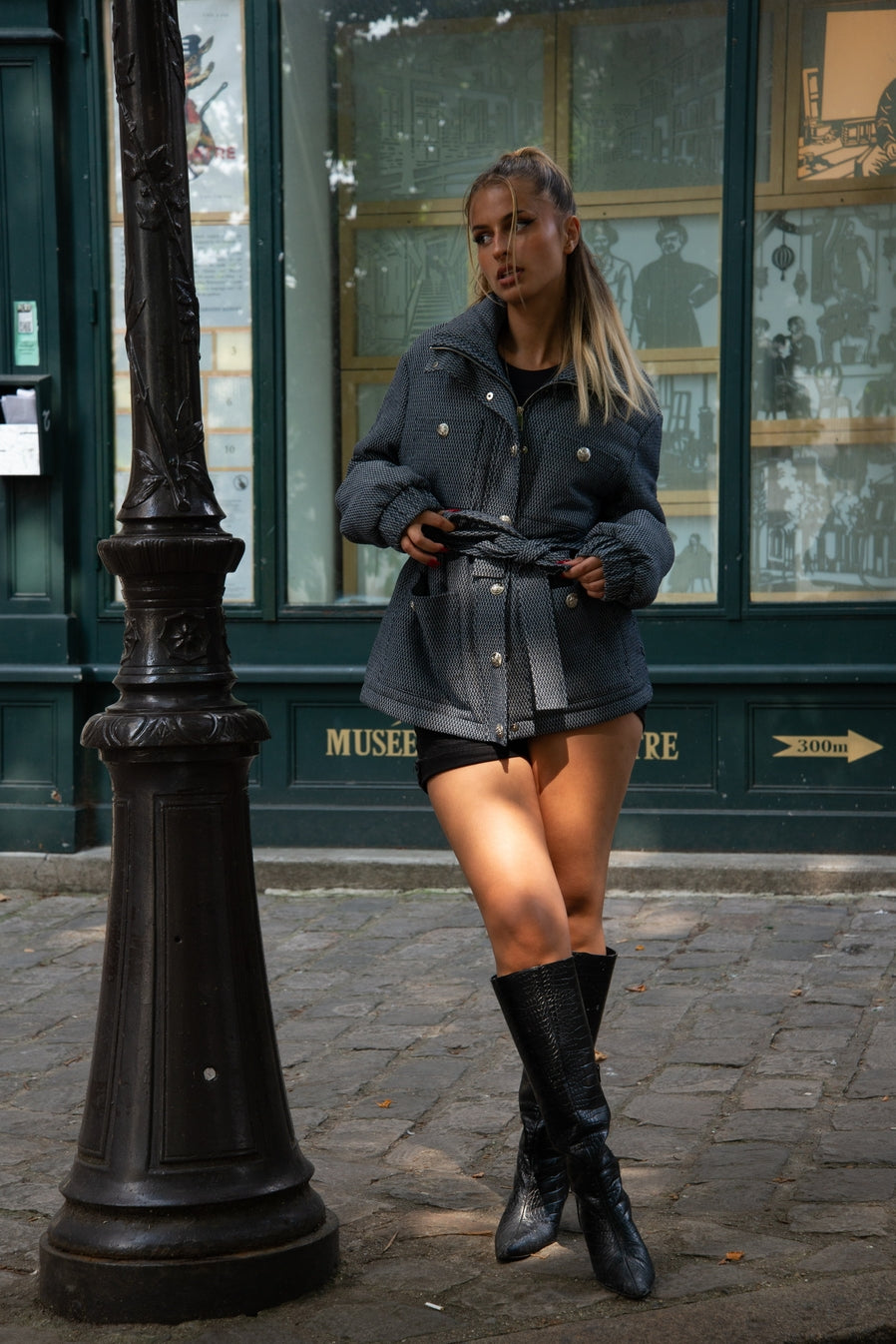 Puffer Jacket with Tie Belt