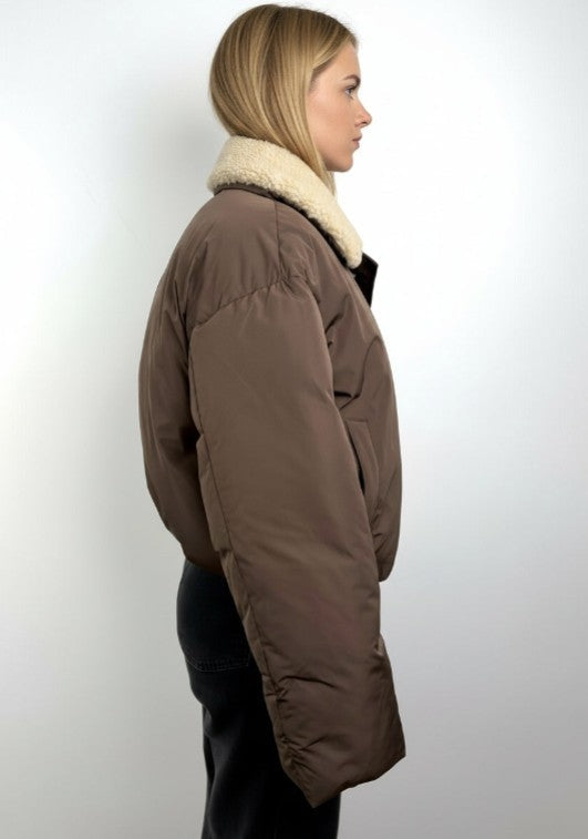 Puffer Jacket with Faux Fur Collar