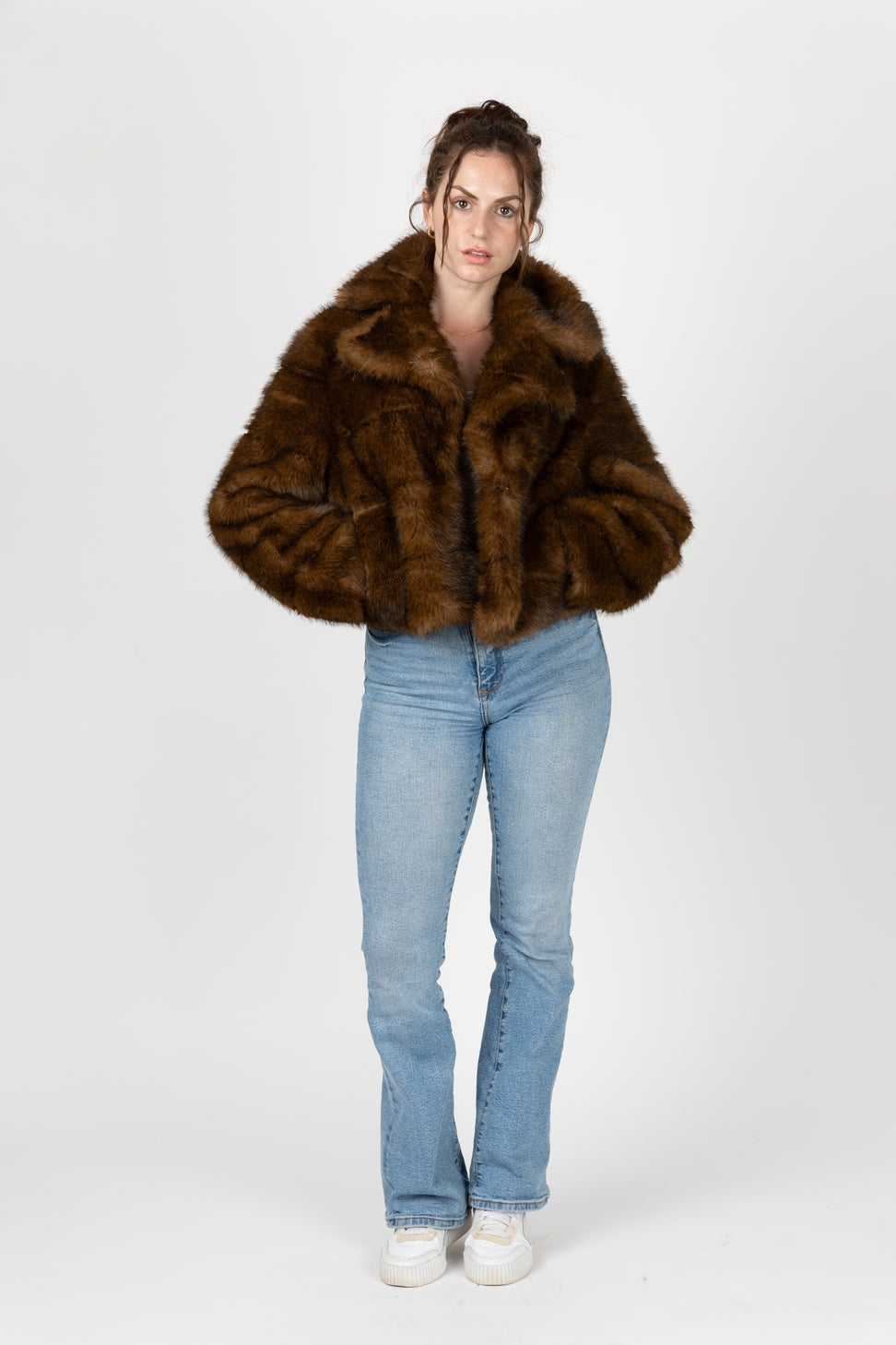 Short Coat in Faux Fur Striped Effect