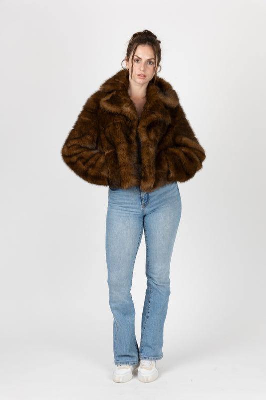 Short Coat in Faux Fur Striped Effect