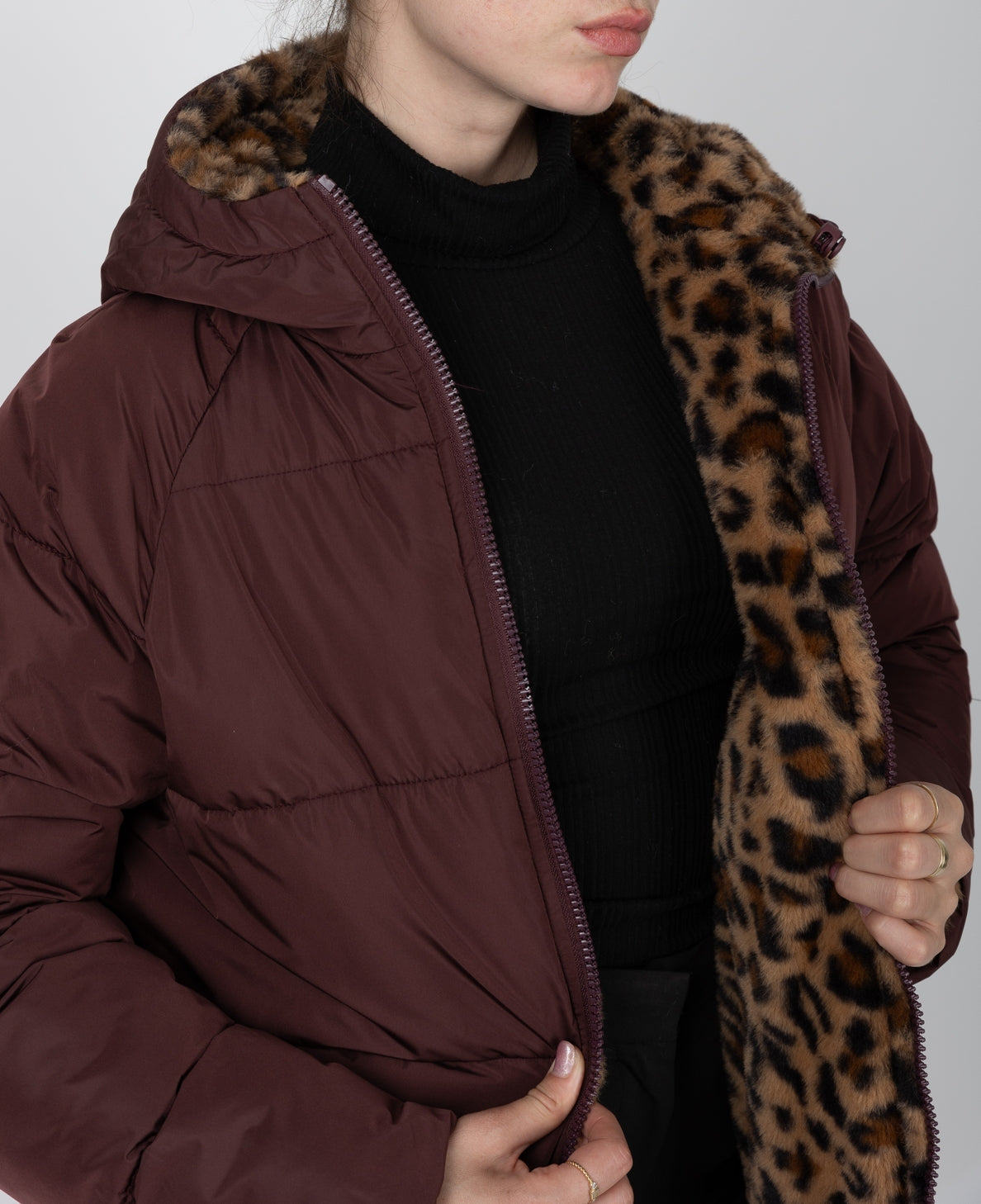 Reversible Long Leopard Puffer Jacket